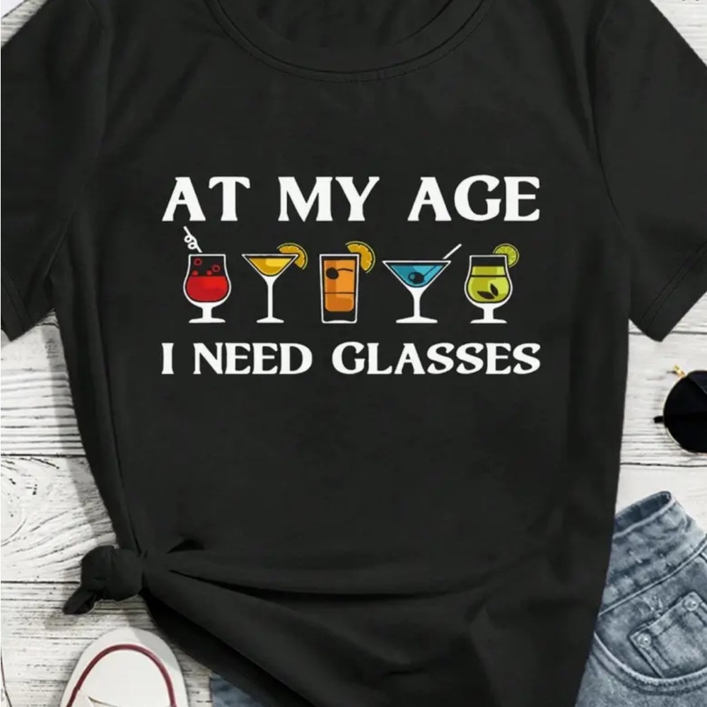 Black Graphic Tee with Fun Glasses Print
